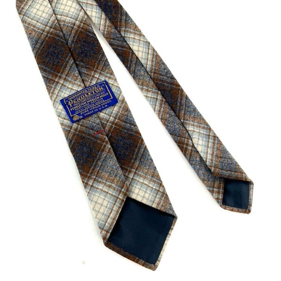PENDLETON Plaid VINTAGE Wool Neck Tie Ivory Gray Rust Orange Short USA - Picture 5 of 6